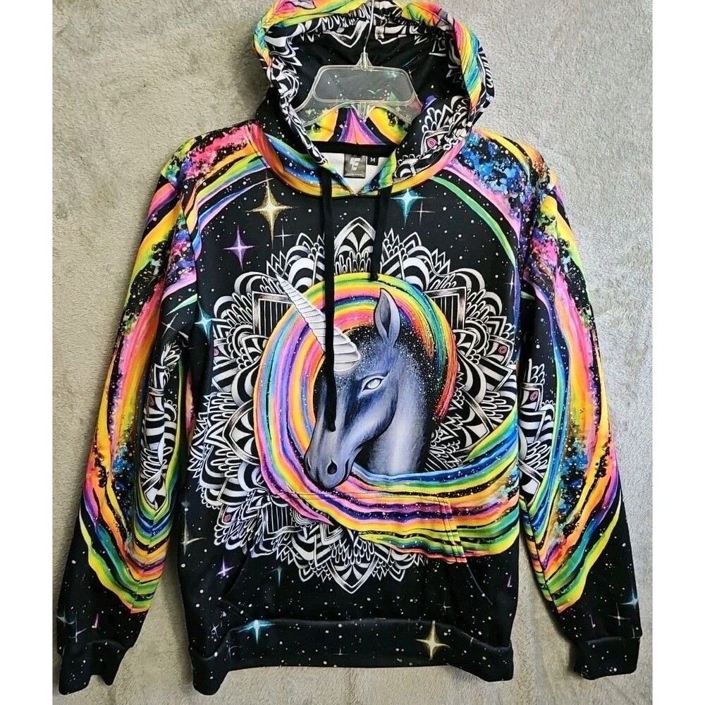Electro threads hoodie Men's Med unicorn multicolored Y2K USA - Picture 1 of 10